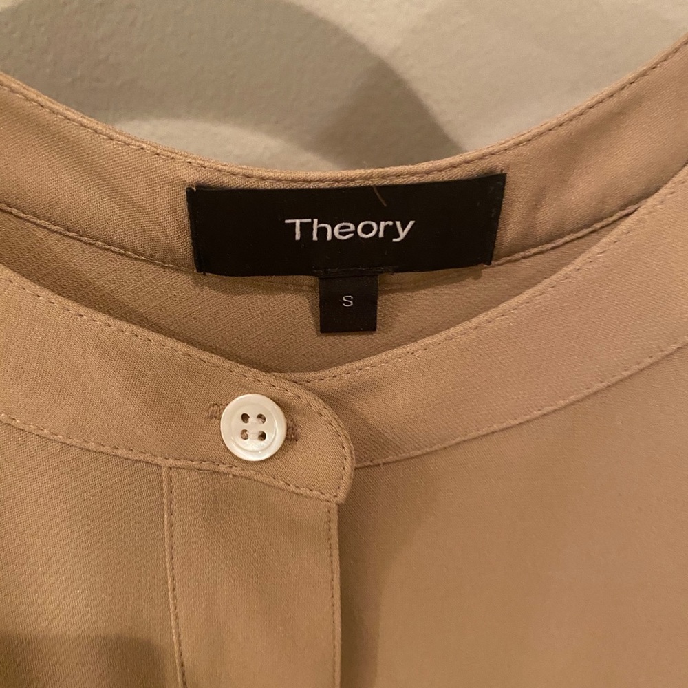 Theory never worn before tan button down blouse - Picture 2 of 3